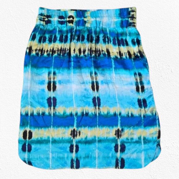 Banana Republic Blue Watercolor Silk High Waisted Knee Length Skirt Size 2 - Picture 1 of 7